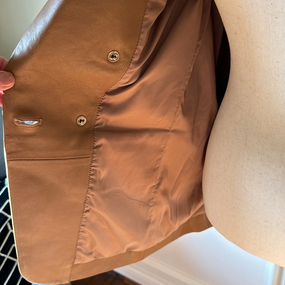 FRAME 70s Blazer - Leather Jacket size 6 Latte - Picture 7 of 16